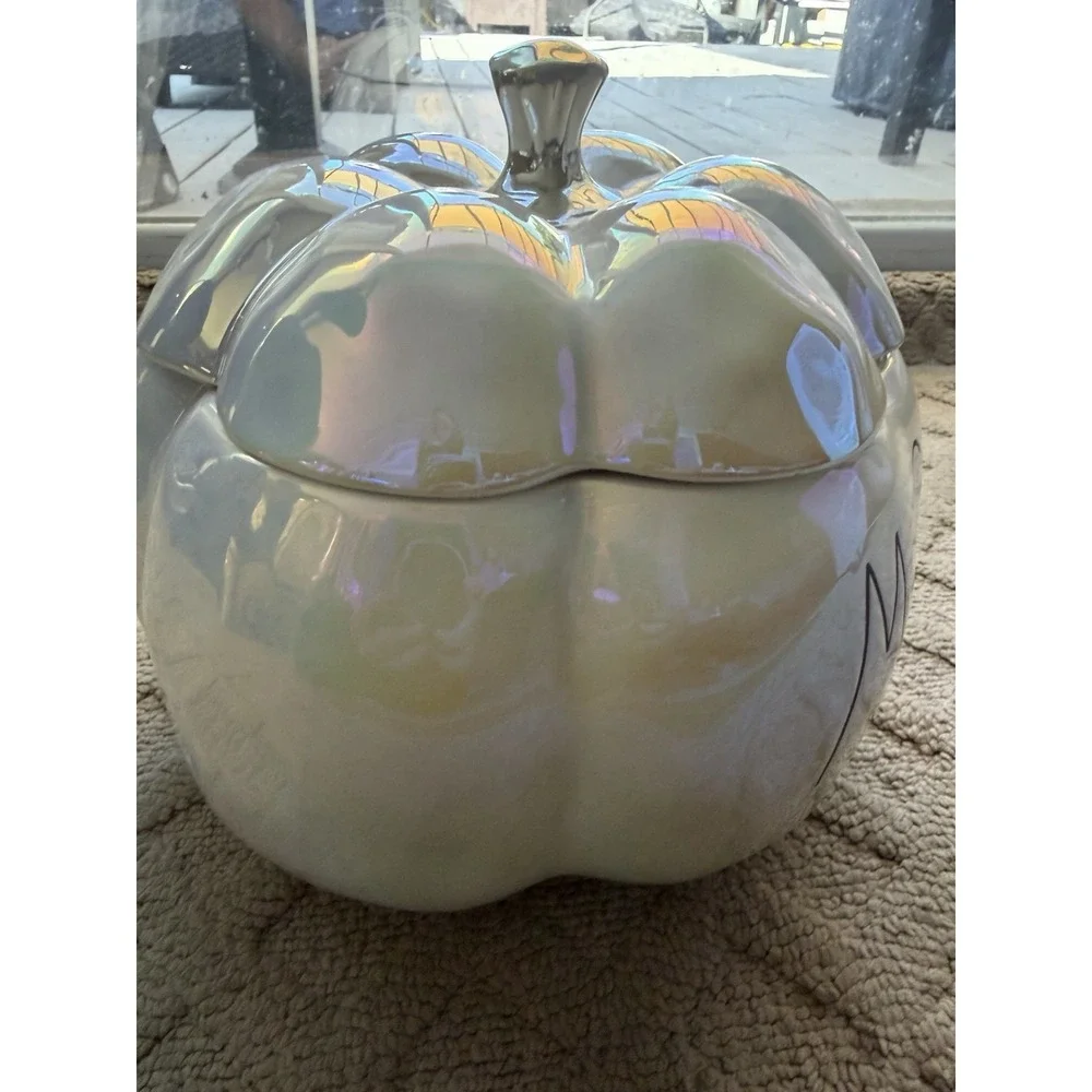 Rae Dunn White Iridescent MAGIC Halloween Pumpkin Canister